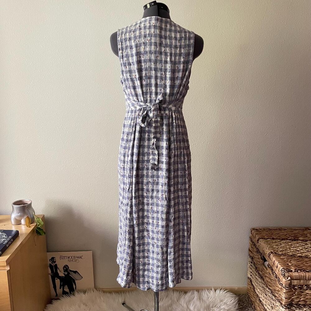 Vintage 80s 90s pastel blue gingham dainty floral midi maxi dress | size - Picture 8 of 9